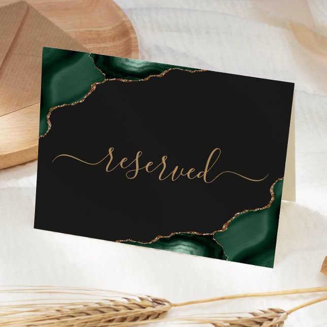 Emerald Green Gold Agate Reserved Wedding Place Card (Creator Uploaded)