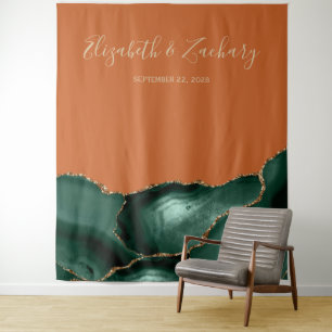 Emerald Green Gold Agate Rust Wedding Photo Booth Tapestry
