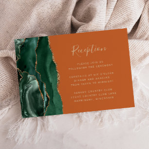 Emerald Green Gold Agate Rust Wedding Reception Enclosure Card