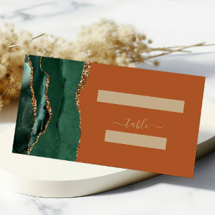 Emerald Green Gold Agate Rust Wedding Table Place Card
