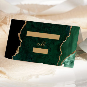 Emerald Green Gold Agate Script Wedding Table Place Card