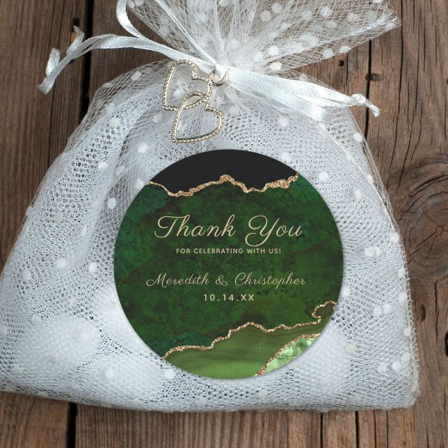 Emerald Green Gold Agate Thank You Classic Round Sticker (Creator Uploaded)
