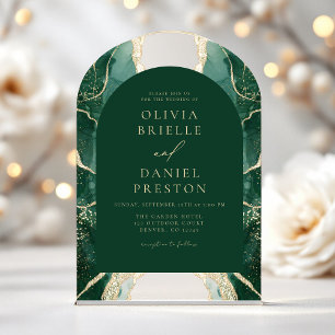 Emerald Green Gold Agate Wedding Elegant Acrylic Invitations