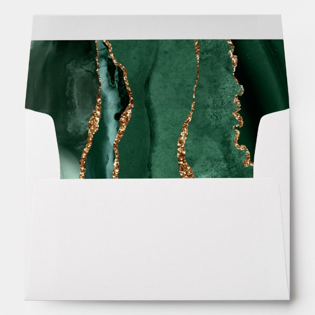 Emerald Green Gold Agate Wedding Envelope (Back (Bottom))