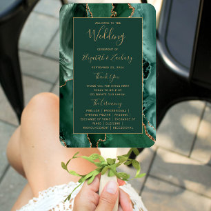 Emerald Green Gold Agate Wedding Program Hand Fan