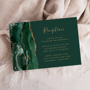 Emerald Green Gold Agate Wedding Reception Enclosure Card