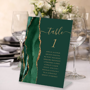 Emerald Green Gold Agate Wedding Table Number Pedestal Sign