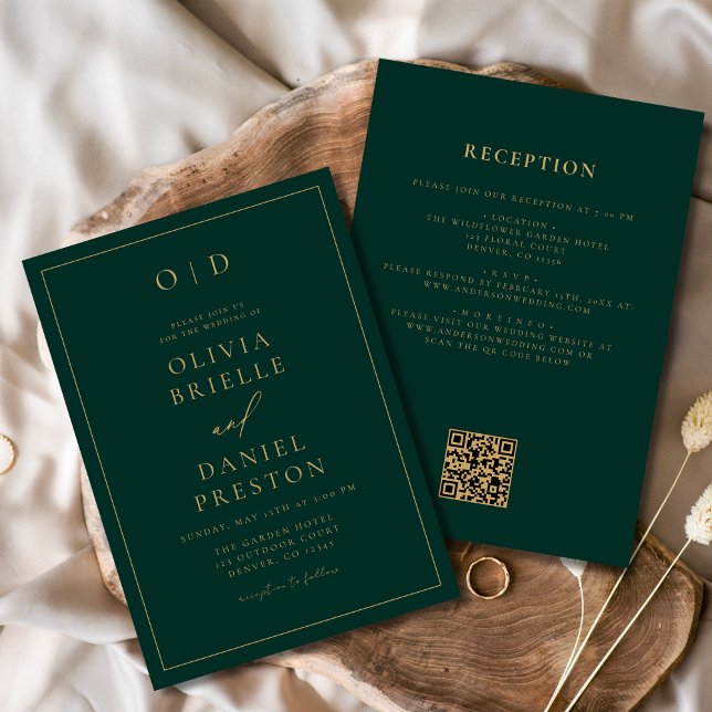 Emerald Green Gold All in One QR Code Wedding Invitation (Creator Uploaded)