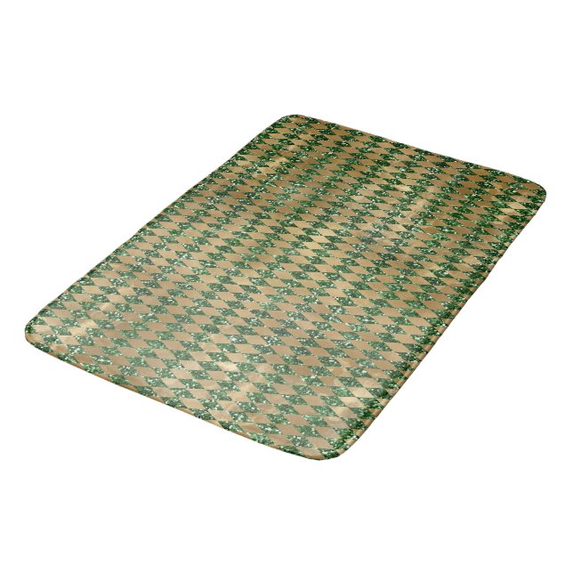 Emerald Green & Gold Argyle Pattern Bath Mat (Angled)