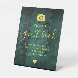 Emerald Green Gold Barn Wood Photo Guest Book  Pedestal Sign