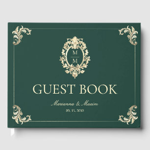 Emerald Green Gold Baroque Wedding Guest Book