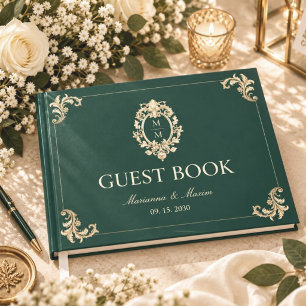 Emerald Green Gold Baroque Wedding Guest Book