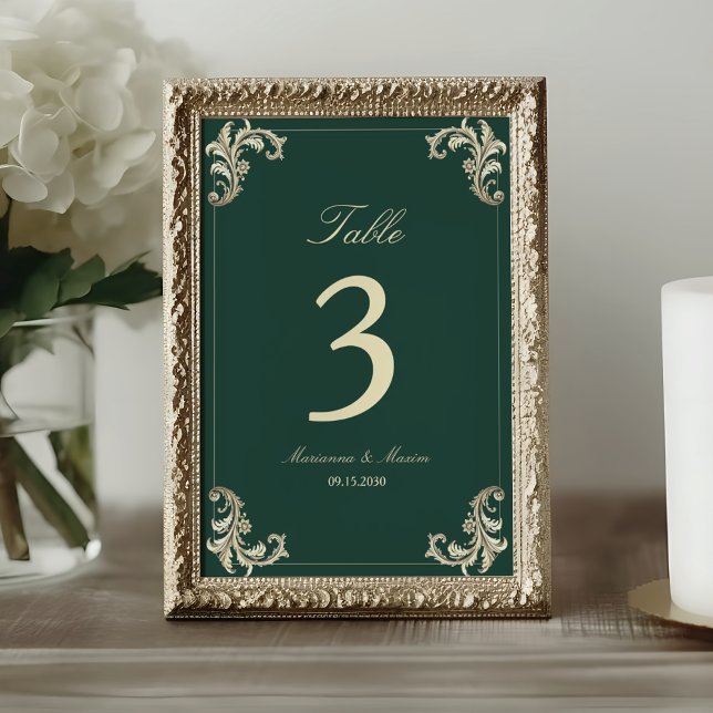 Emerald Green Gold Baroque Wedding Table Number (Creator Uploaded)