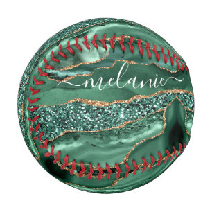 Emerald Green Gold Baseball with Custom Name