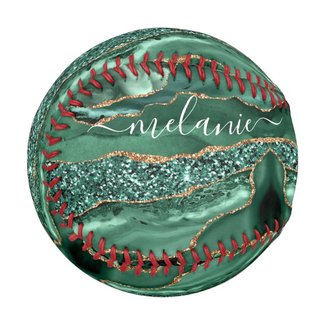 Emerald Green Gold Baseball with Custom Name (Front Left)