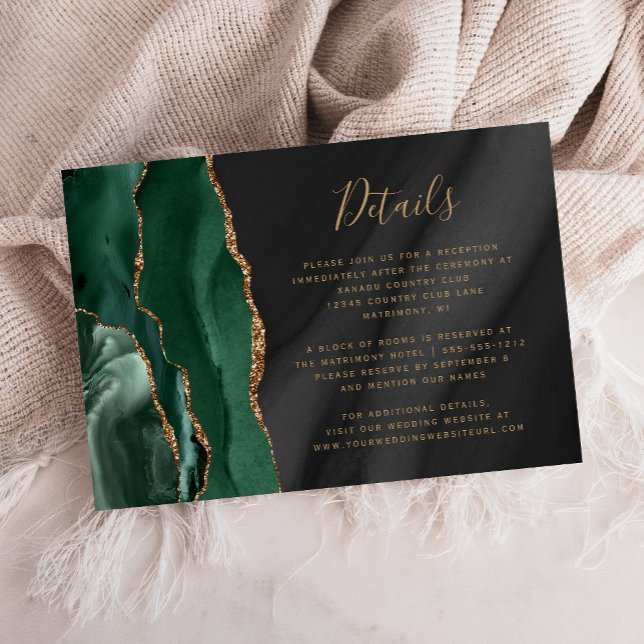 Emerald Green Gold Black Agate Wedding Details Enclosure Card (Creator Uploaded)