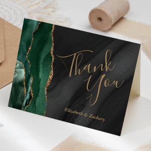 Emerald Green Gold Black Agate Wedding Thank You Card