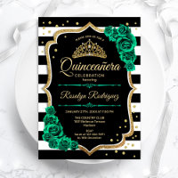 Emerald Green Gold Black Elegant Quinceanera