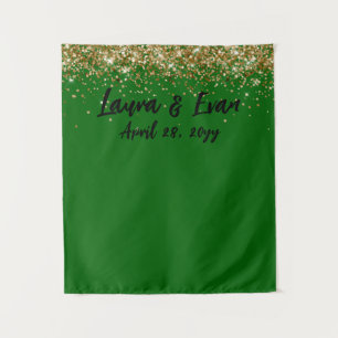 Emerald Green Gold Black Wedding Photo Booth Prop Tapestry