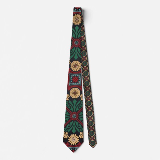 Emerald Green & Gold Bohemian Tie (Front)