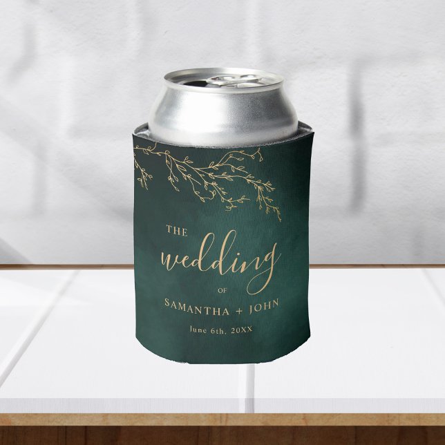 Emerald Green & Gold Botanical Elegant Wedding Can Cooler (Creator Uploaded)