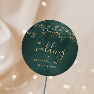 Emerald Green & Gold Botanical Elegant Wedding Classic Round Sticker