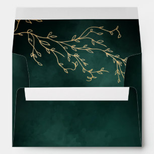 Emerald Green & Gold Botanical Elegant Wedding Envelope