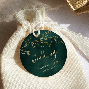 Emerald Green & Gold Botanical Elegant Wedding Favour Tags