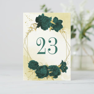 Emerald green gold botanical table number