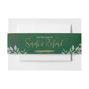 Emerald Green Gold Botanical Velvet Luxury Wedding Invitation Belly Band
