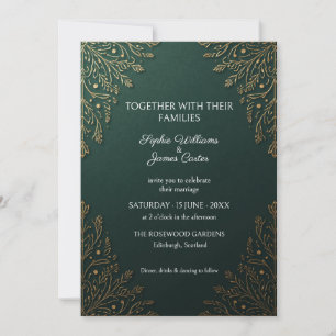 Emerald Green Gold Botanical Wedding Invitation