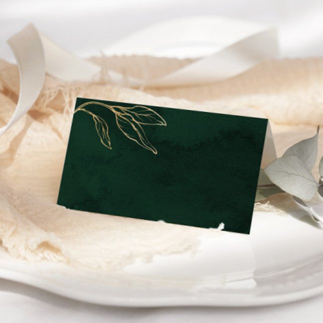 Emerald Green Gold Botanical Wedding Place Card (Creator Uploaded)