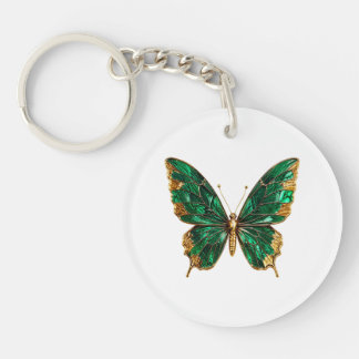 Emerald Green Gold Butterfly Acrylic Keychain