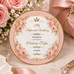Emerald Green Gold Butterfly Quinceañera 15th  Classic Round Sticker