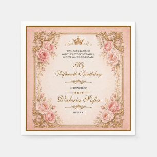 Emerald Green Gold Butterfly Quinceañera 15th  Napkin