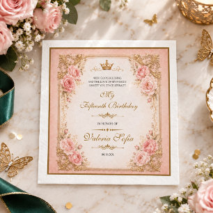 Emerald Green Gold Butterfly Quinceañera 15th Napkin