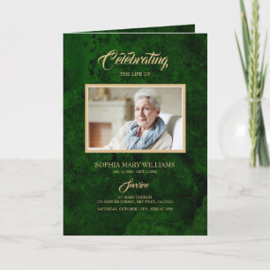 Emerald Green & Gold Calligraphy Memorial Program Card