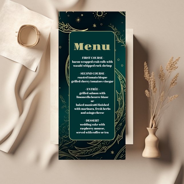 Emerald Green Gold Celestial  Wedding Menu (Creator Uploaded)