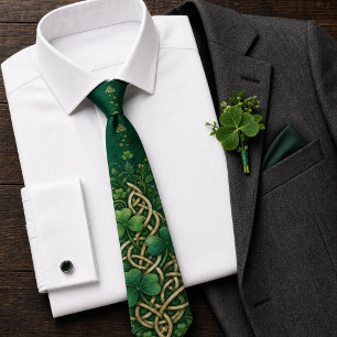 Emerald Green Gold Celtic Knot St Patrick's Day Tie