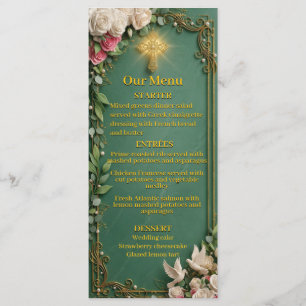Emerald Green Gold Cross Christian Wedding Menu