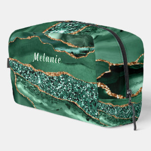 Emerald Green Gold Custom Name Personalised Gift Dopp Kit