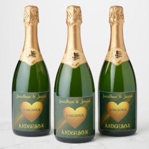 Emerald Green & Gold Custom Wedding Date Sparkling Wine Label