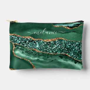 Emerald Green Gold Custom Your Name Accessory Pouch