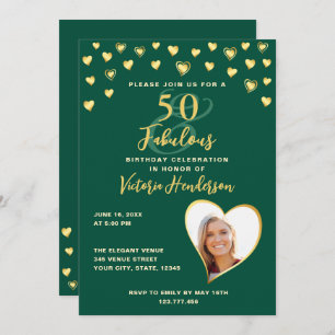 Emerald Green & Gold Elegant 50th Birthday Invitation