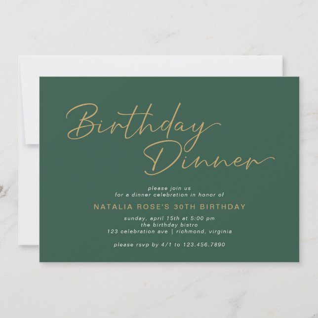 Emerald Green & Gold | Elegant Birthday Dinner Invitation (Front)