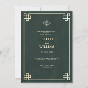 Emerald Green & Gold Elegant Wedding Invitation