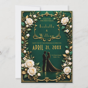 Emerald Green Gold Enchanting Love Wedding Invitation