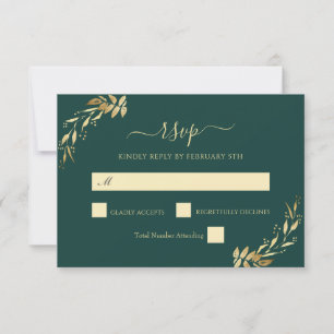 Emerald Green Gold Eucalyptus Foliage Wedding RSVP