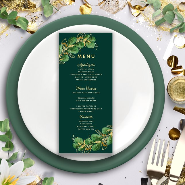 Emerald Green & Gold Eucalyptus Greenery Elegant Menu (Creator Uploaded)