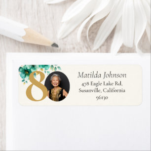 Emerald Green Gold Floral 80th Birthday Address